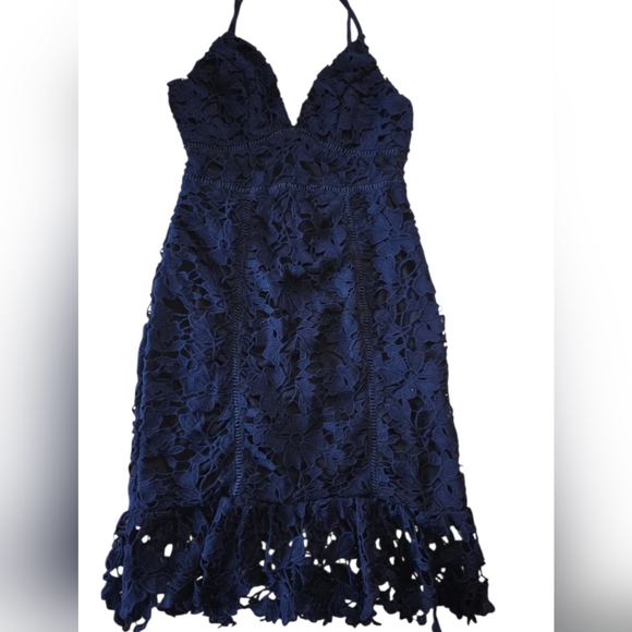 NWT Morning Mist Beautiful dark blue navy overlay lace dress women's size 10. - Picture 8 of 13